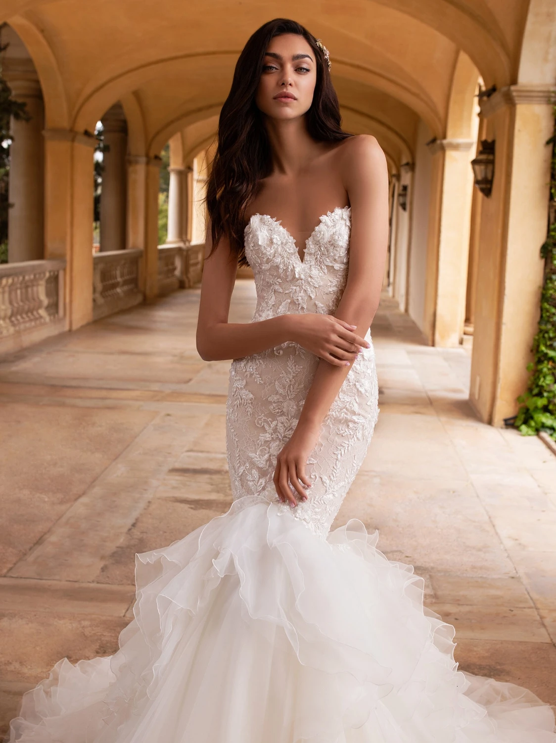 Vivian's Bridal Dreamlike Bohe 3d цветок свадебное платье сексуальное, с лифом сердечком, с открытой спиной бисер кружево Аппликация рюшами Русалка свадебное платье