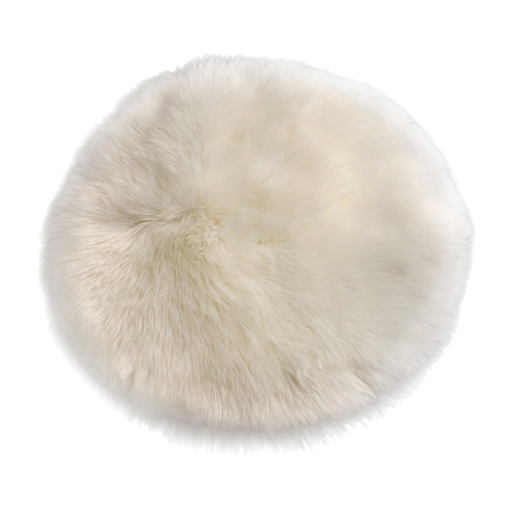 2pcs Round Faux Fur Seat Cushion Pad, Artificial Sheepskin Floor Area Rug, Home Car Decoration