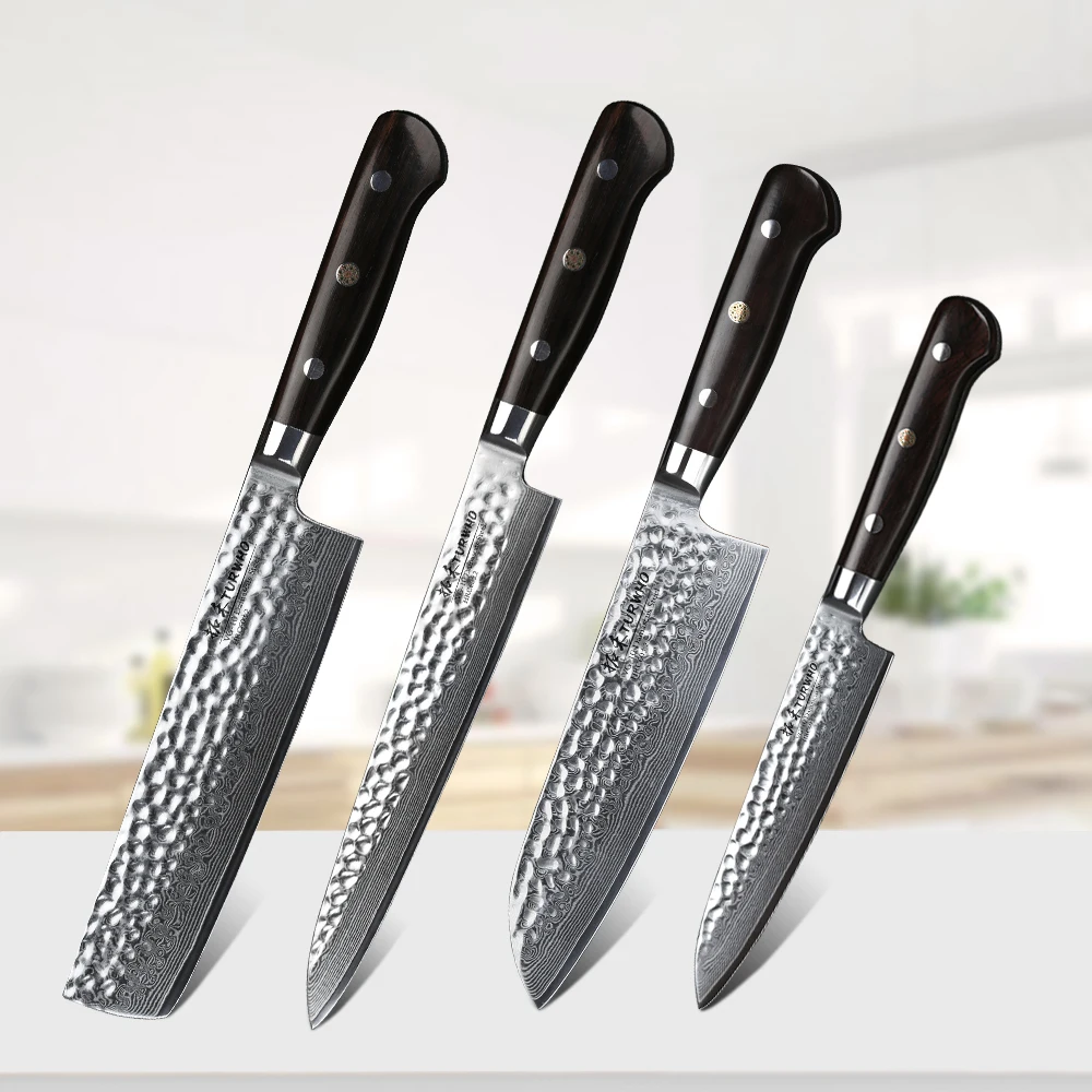 TURWHO Pro 4Pcs Kitchen Knife Set 67 Layer Damascus Steel Knives Japanese Nakiri Santoku Slicing Utility Sets Ebony handle |