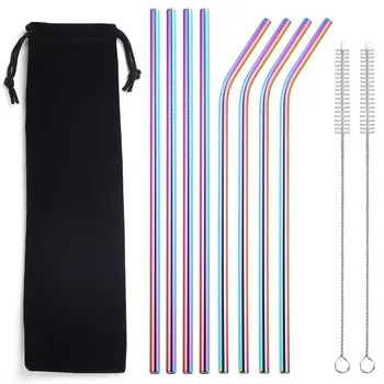 

Reusable Grade Stainless Steel Straws Tubules For Beverage Milk 8 Combo Set 2 Brushes Eco Friendly Metal Party Bar Accessories