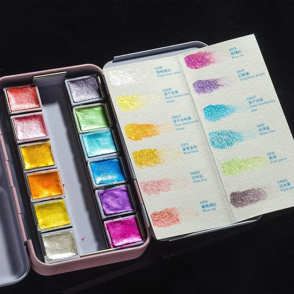 AOOKMIYA Paul Rubens BOX Solid Watercolor Paint Glitter Metallic Shinnging  Pigment Aquarelle for Artist Sparkle Watercolor