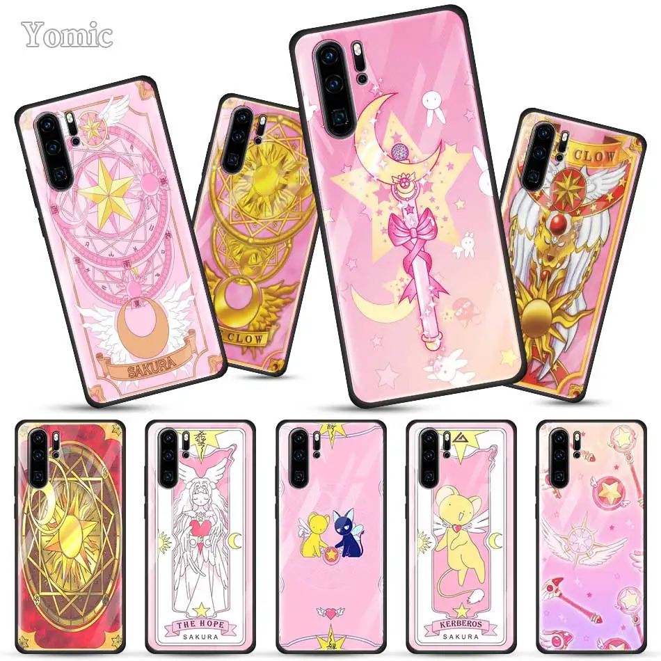 Чехол из закаленного стекла Sakura Card Captor Sailor Moon для Huawei P30 P20 Mate 10 20 30 Lite Honor 9X Pro Black Soft