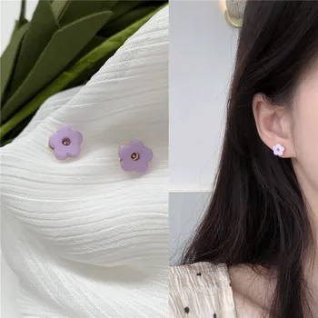 

S925 Needles South Korea Elegant Simple Hipster Acrylic Flowers Ear Stud Female Cool Small Earrings D877
