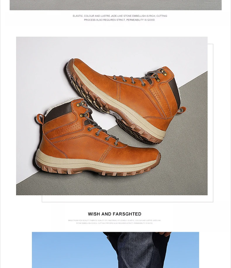 Winter Warm Snow Boots Male Genuine Leather Men Shoes Handmade Plush Male Snow Boots Vintage British Style Men Shoes HX-227