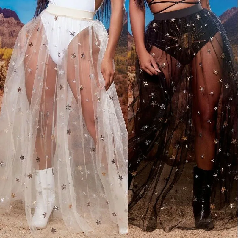 sheer glitter maxi skirt