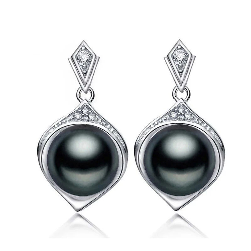 black pearl earring Настоящий природный жемчуг серьги для женщин, белые винтажные 925 серебряные серьги с жемчугом Birthda Gifty Brinco - Цвет камня: black pearl earring