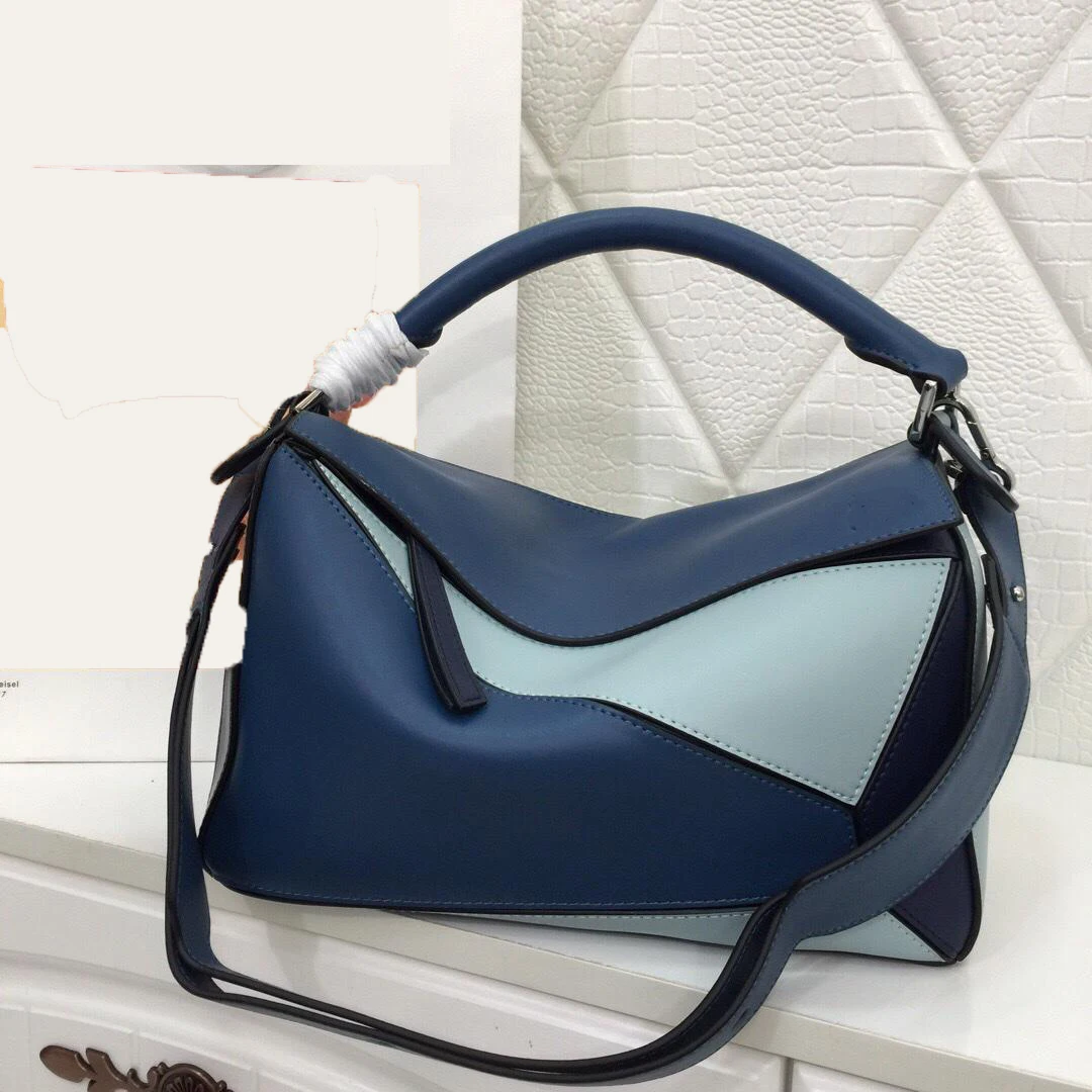 Разноцветная Геометрическая Сумка из натуральной коровьей кожи, сумка через плечо, Женская Диагональная Сумка через плечо, сумка-тоут от роскошного бренда Crossbdy Ins, популярная - Цвет: blue