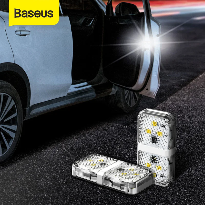 Baseus-luz de advertencia de puerta de coche, luces Flash anticolisión, señal magnética inalámbrica, 6 LED, 2 uds.