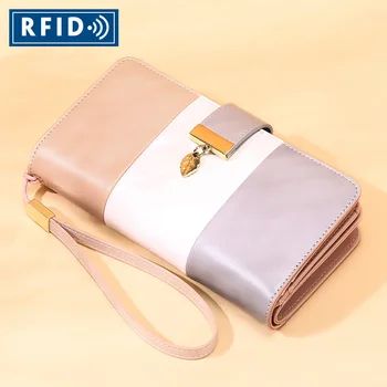 

RFID anti-magnetic wallet three-color stitching new ladies wallet soft leather wallet wallet large capacity clutch