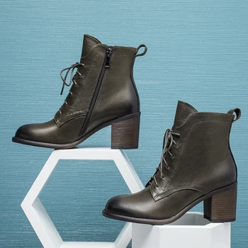 

Genuine Leather Female Short Boots Punk Women Ankle Boots High Heels Night Club Shoes Woman Chelsea Boots