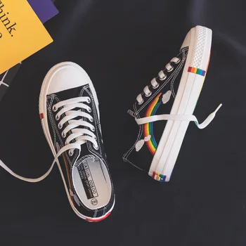 

Rainbow Canvas Women Shoes 2019 New Fashion Shoes Leisure Board Shoes Retro Wild Low-top Breathable Casual Shoes Women Sneakers