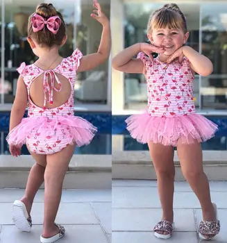 

Lovely Girls Flamingo Swimwear 2019 Kids Baby Girls One Piece Swimsuit Bathing Dress Beachwear Bathing Suits Children Swim Wear