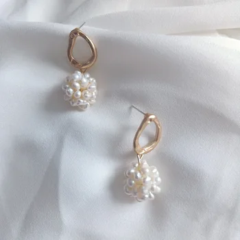 

Shiny Side New Women's Fashion Brand Jewelry Pearl Beads Stud Earrings for Women Simple Style Irregular Geometric Earrings