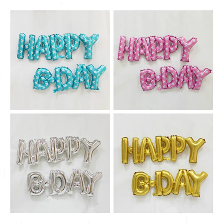 Цельный шар с надписью «happy B-Day» на день рождения, декоративный воздушный шар с алюминиевой пленкой