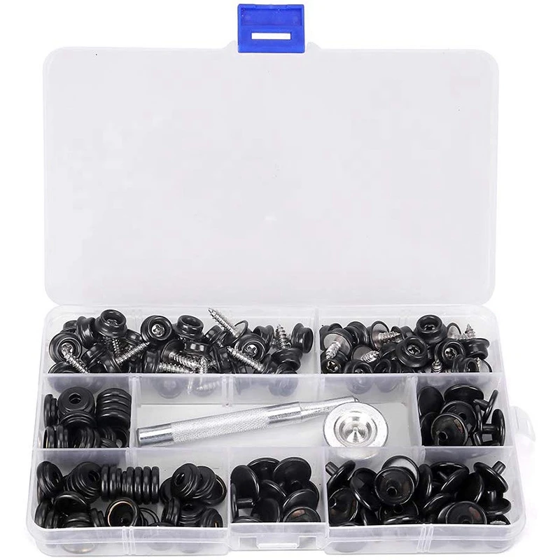 150 PCS Canvas Snap Kit Tool Metal Screws Snaps Marine Grade 3/8 Inch Socket Boat Canvas Snaps with 2 Pcs Setting Tool for Boat