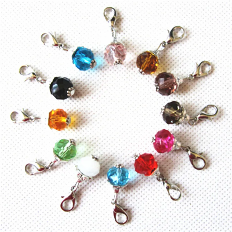 

12 Month Round Crystal Birthstone Charms Flower Dangle Charm With Lobster Clasp For DIY Jewelry Making
