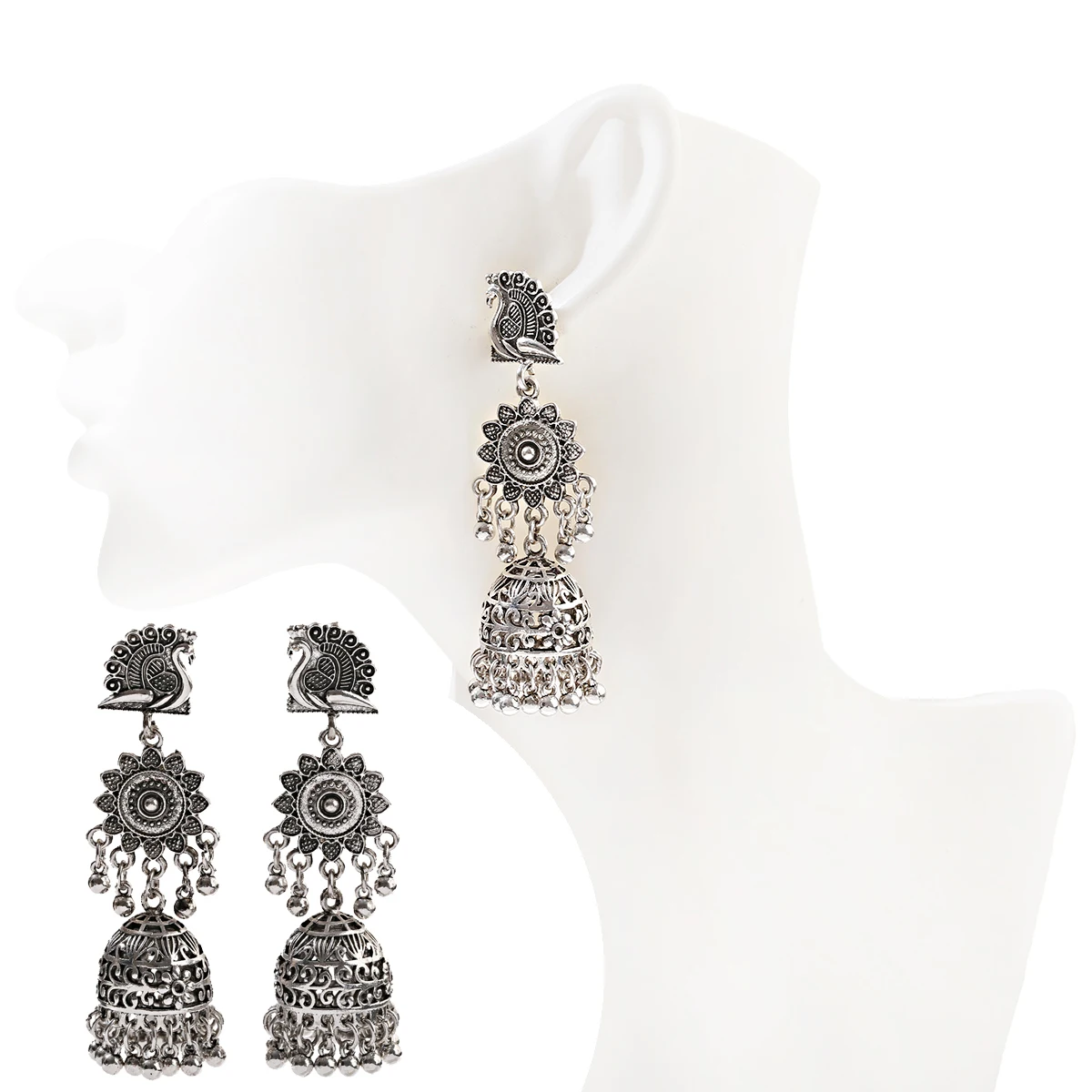 Retro Peacock Flower Afghan Jhumka Indian Earrings For Women Oorbellen Gypsy Jewelry Ethnic Bells Tassel Earrings