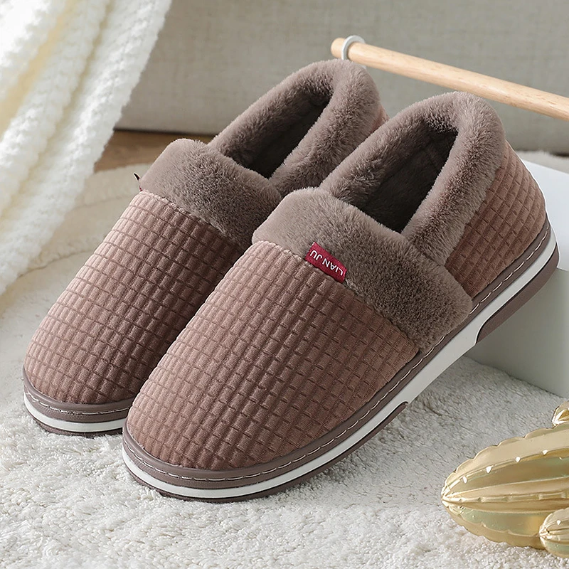 

Home Slippers for Men Winter Short Plush Slippers Furry Warm Man Slippers Non-slip Bedroom Slippers Couple Soft Indoor Shoes