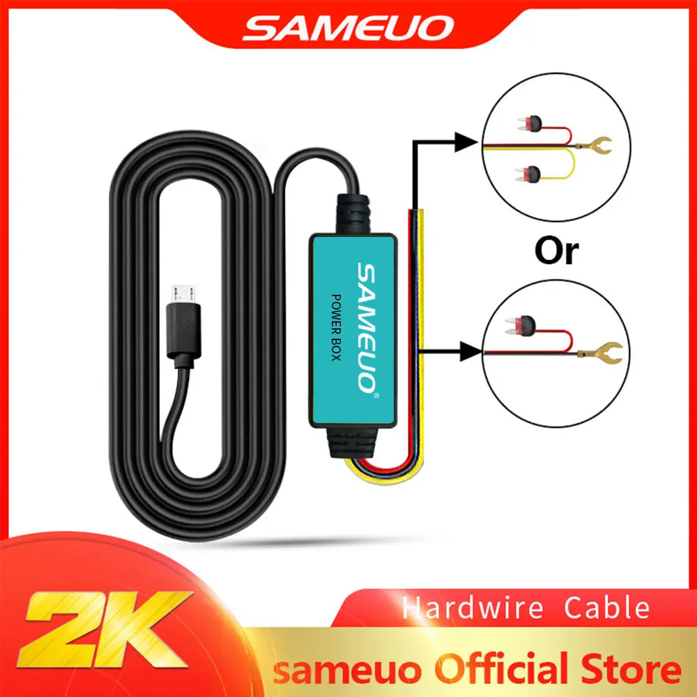 SAMEUO Hardwire cable 12V Micro USB Car Charger 3.5M Hard wire Kit for Car DVR Dash Cam Dashcam Camera Charging Cable