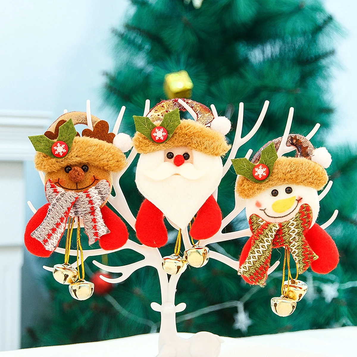 3PCs Christmas Ornament Plush Doll With Bell Wood Pendant Decorative Hanging For Holiday Door Tree Decor | Дом и сад