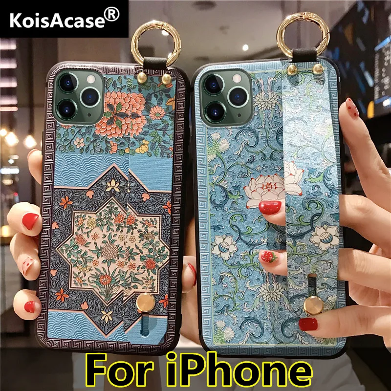 Мягкий чехол KoisAcase Lotus для iPhone 11 Pro Max X Xs max XR 7 8 6 6S Plus наручный ремешок