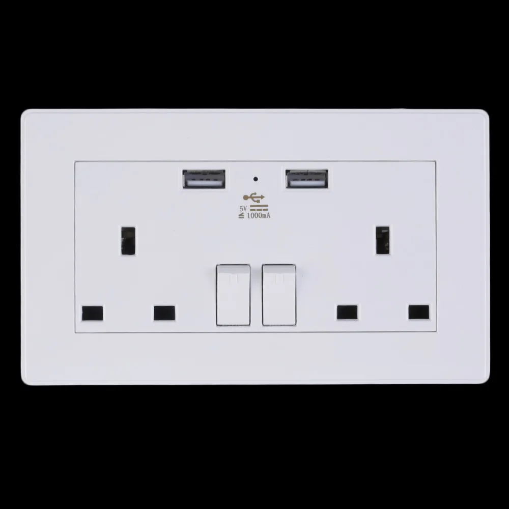 

2 Gang Wall Socket Dual USB Port Outlets Plate Panel Power Supply UK Plug