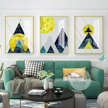 

Nordic Abstract Geometric Wall Art Canvas Painting Modern Golden Circle Triangle Posters Wall Prints for Living Room Decoration