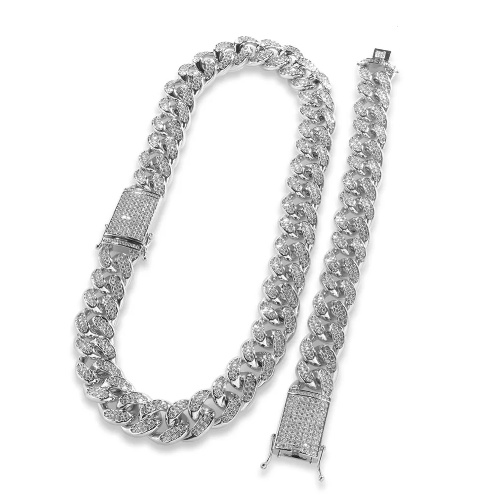 Шикарный король 20 мм кубический цирконий кубинские цепи и браслеты Набор Мода хип-хоп Iced Out ожерелье ювелирные изделия для мужчин