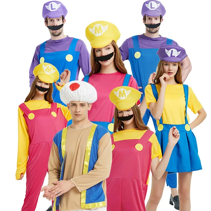 Взрослый Хэллоуин Супер Марио Детский костюм косплей семья Funy Luigi Bros сантехник Пурим костюм нарядное платье Рождественские Вечерние
