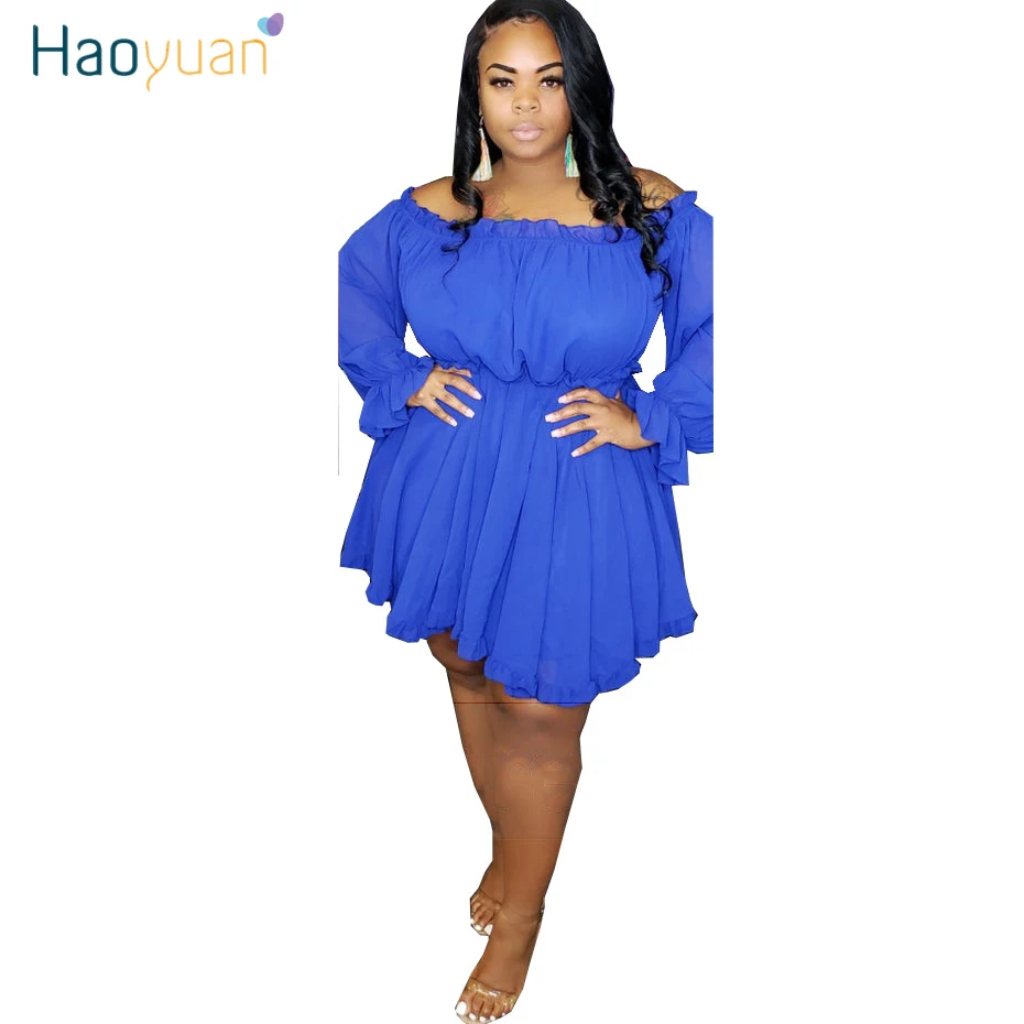 HAOYUAN XL-5XL размера плюс сексуальное шифоновое платье с открытыми плечами для женщин Vestidos летняя одежда платья с длинным рукавом Женские вечерние платья