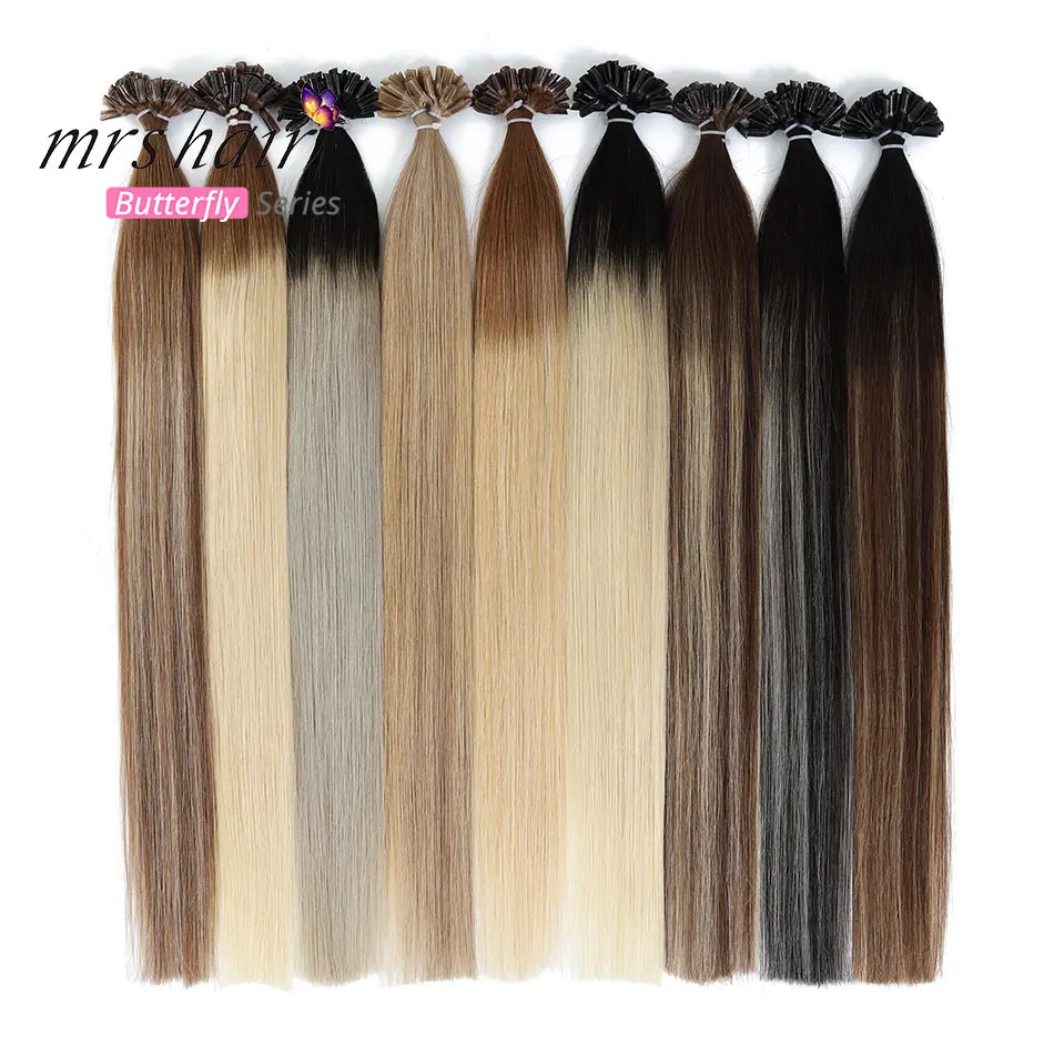 MRSHAIR 1 г/шт. 14 &quot18" 20 &quotOmbre Fusion волосы для наращивания прямые Remy Nail Keratin