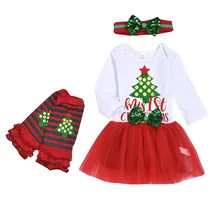 Рождественские наряды для новорожденных; одежда для маленьких девочек; платье из тюля с длинными рукавами и надписью «Рождественская елка»; повязка на голову; комплект зимних носков для малышей