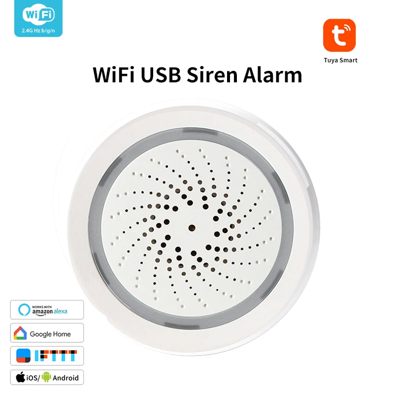 

Timethinker WiFi Siren Alarm Sensor Smart Home Security System Tuya APP Control USB Charging Work with Alexa Google Home IFTTT