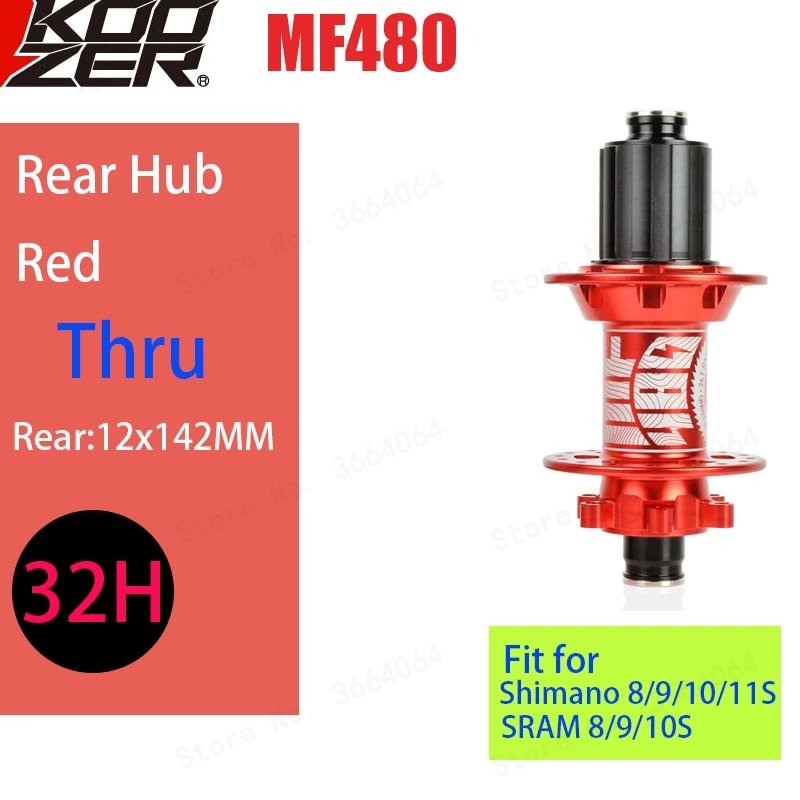 Rear 12x142MM Red MF480 крутая ступица, KOOZER, передняя, задняя, MTB, комплект ступиц, 2/4, подшипники, 24 T, трещотка, 32 отверстия, через ось, ступицы для горного велосипеда, для 8, 9, 10, 11S - Цвет: Rear 12x142MM Red