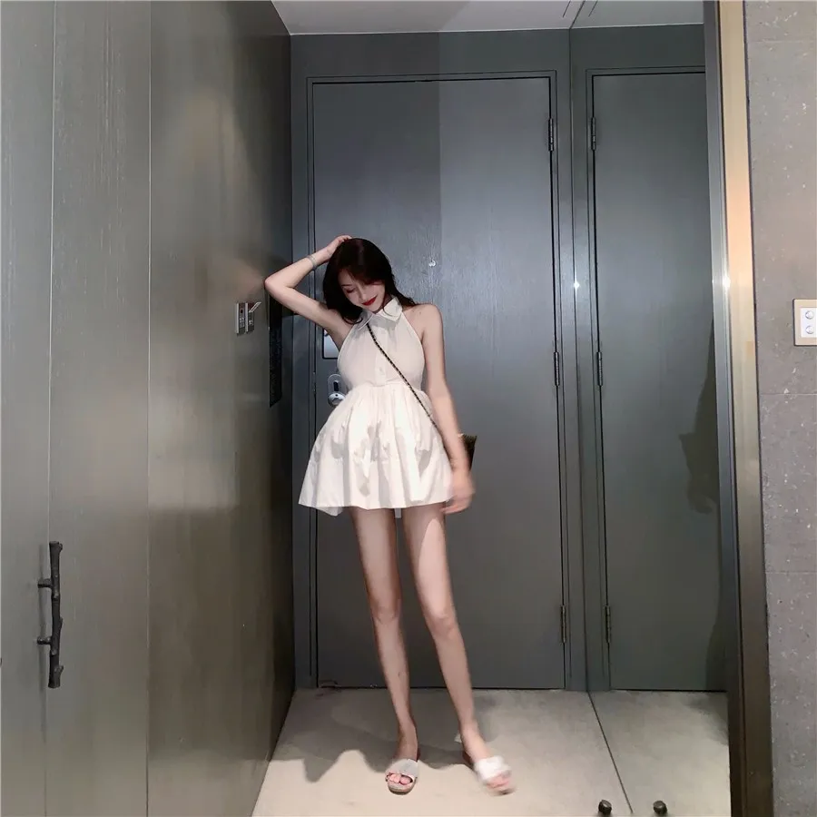 WHITNEY WANG модное уличное мини-платье с открытой спиной и бретелькой на шее женское сексуальное вечернее платье