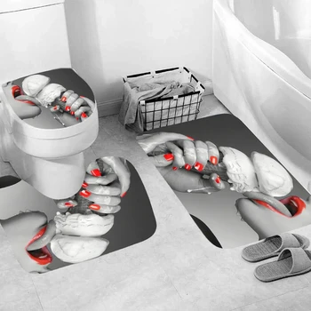 

Shower Curtain Bathroom Rug Set Bath Mat Non-Slip Toilet Lid Cover Pedestal Floor Rug Lid Toilet Cover Bath Mat+ 12 Plastic Hook