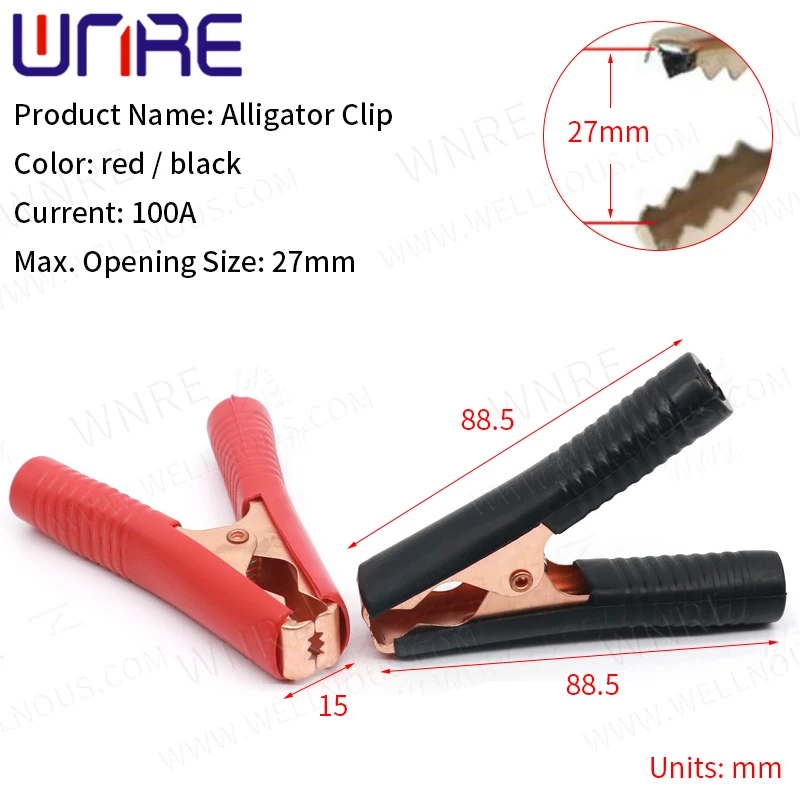 1 Pair Black Red Soft Plastic Coated Testing Probe Metal Mini Alligator Test Clips Crocodile Electrical Clamp