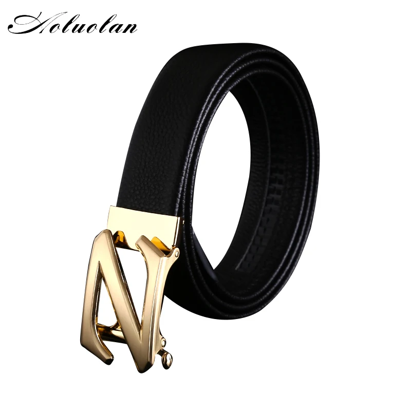 Aoluolan Fashion Z Automatic Belts Buckle for Men Simple Ratchet Leather Belt Jeans 3.5CM Luxury Men Belt Male Genuine