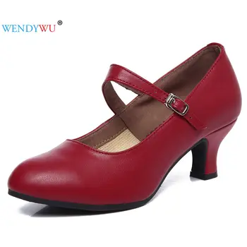

Genuine Leather Women Latin Dance Shoes Black Red Salsa Shoes High Heels 5.5cm Soft Bottom Tango Modern Party Dancing Shoes