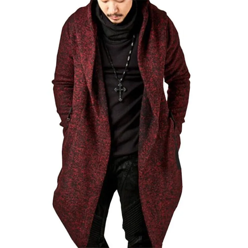 Men's hooded trench coat 2018 autumn winter fashion irregular hem solid color punk long sleeve men's personality Slim jacket Men's hooded trench coat 2018 autumn winter fashion irregular hem solid color punk long sleeve men's personality Slim jacket