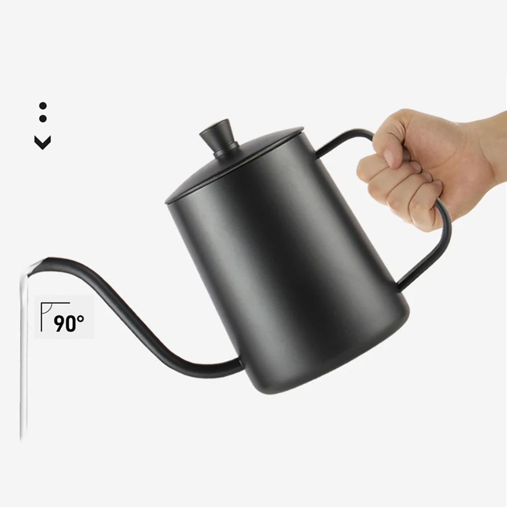 Coffee Drip Kettle Food Grade Stainless Steel Tea Pot Maker Infusion Non-Stick Gooseneck Long Mouthwith Lid Teapot 350ML | Дом и сад