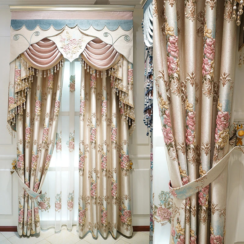 European Style Curtain Tulle Curtains for Living Room Bedroom Balcony 3D Precision Jacquard Curtains High Blackout Curtains thermal curtains