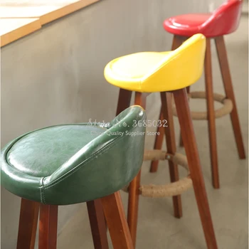 

American Bar Chair Long Foot Bar Stool Nordic Modern Minimalist High Stool Backrest Cafe Creative Solid Wood Bar Stool