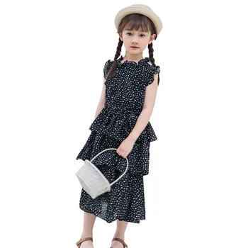 

2020 Summer Girls Dress Kid School Princess Perform Party Beautiful Sleeveless Print Dot Dress Kid Clothing