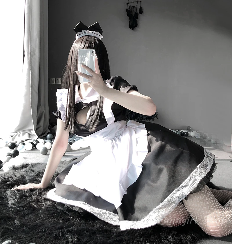Japanese Kawaii Maid Outfit Women Lolita Sweet Anime Cosplay Costumes Sexy Lingerie Lace School Girl Costume