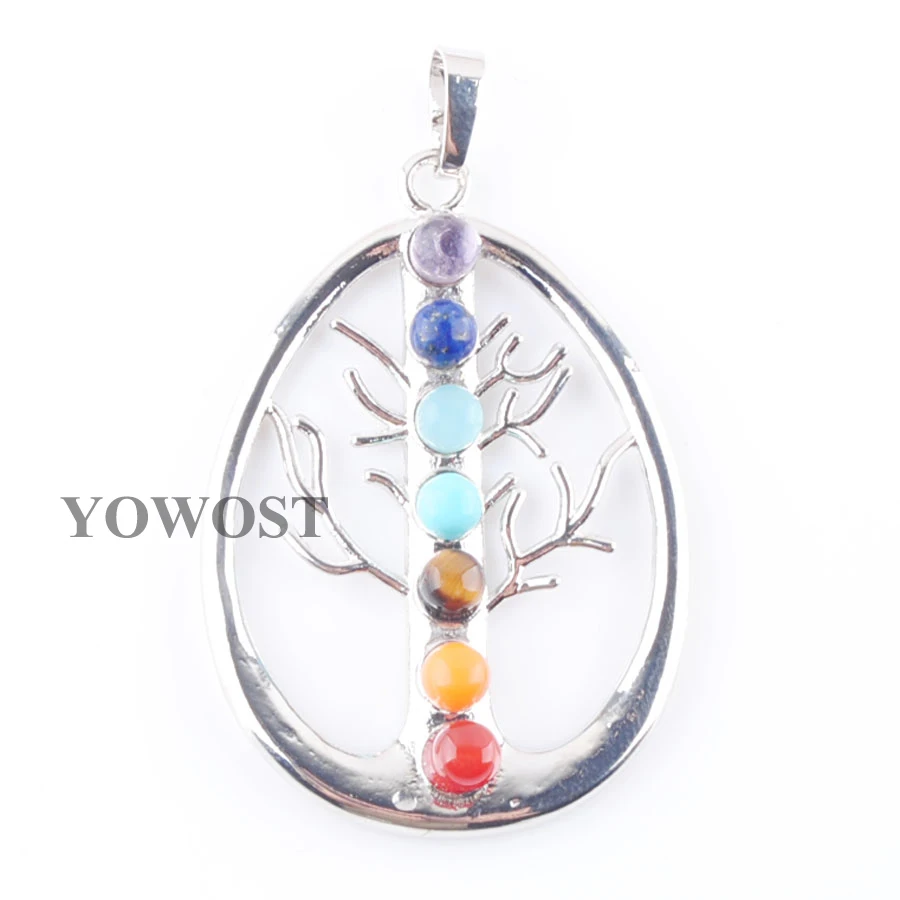 Life Tree IN3258 YOWOST 7 Чакр Рейки чакра кулон с натуральным драгоценным камнем бусины целебная медитирующая фигура луна кулон Ювелирное Украшение IBN324 - Окраска металла: Life Tree IN3258