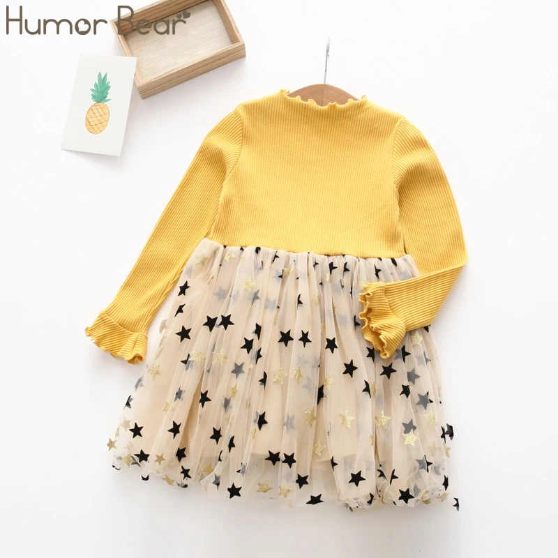 Humor Bear/ г. Платье для девочек детская одежда осенние платья принцессы с длинными рукавами и цветочным принтом для детей от 3 до 7 лет - Цвет: BZ732 yellow