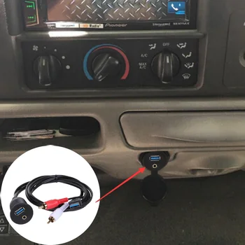 

1M/3Feet USB 3.0 & 2 RCA Male to USB3.0 & 3.5mm Female Dashboard Panel Aux Extension Flush Mount Cable for Car And Motorcycle