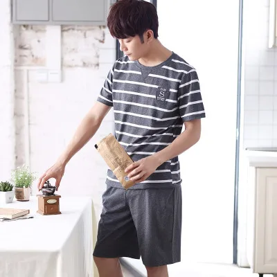 Men pajama set Летний Трикотажный Хлопковый пижамный комплект для мужчин, мужской пижамный комплект, пижама с буквами для мужчин, одежда для сна, домашняя одежда, размер Xxxl - Цвет: Men pajama set
