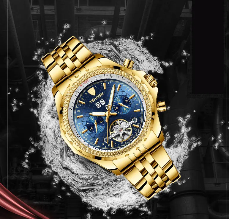 Tevise мужские часы automatic Tourbillon механические часы для мужчин с автоматическим заводом мужские роскошные золотые наручные часы Relogio Masculino